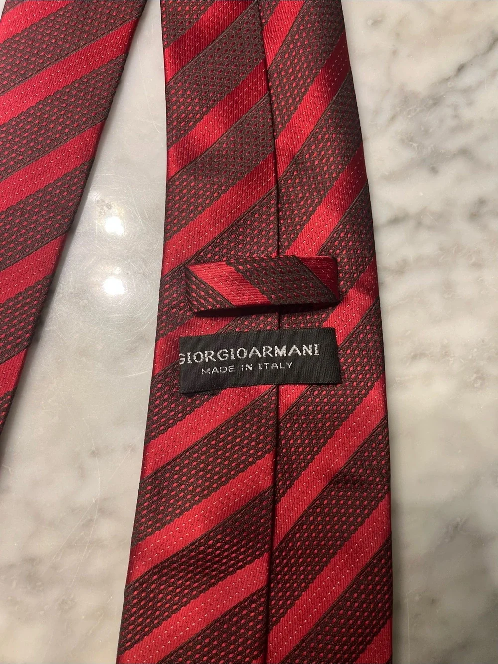Giorgio Armani Red and Burgundy Diagonal Stripe Tie